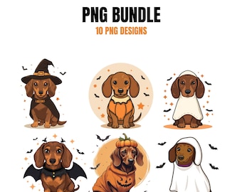 Halloween Dachshund PNG Bundle, 10 Spooky Wiener Dog Clipart Designs, Halloween Dog PNG, Cute Dachshund Sublimation, Digital Download