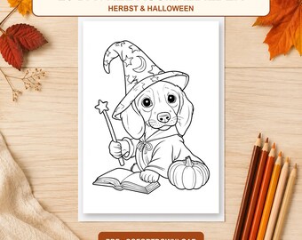 Dachshund Coloring Pages PDF – 20 Autumn & Halloween Coloring Pages for Kids – Printable Coloring Pages – Instant Download