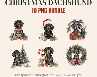 Christmas Dachshund PNG Bundle, 10 Cute Wiener Dog Clipart Designs, Holiday Sublimation PNG, Commercial Use, Digital Download