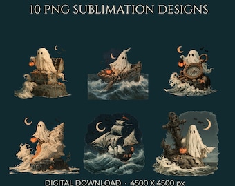 Coastal Gothic Ghost PNG Bundle: 10 Spooky Ocean Halloween Designs