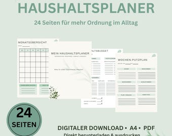 Printable household planner PDF: 24 pages for cleaning schedule, budget & shopping