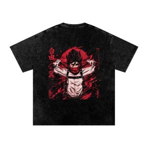 Attack on Titan Mikasa Anime Grafisk Överdimensionerad T-shirt, AOT Mikasa Ackerman Retro Acid Wash Back Print Manga T-shirt