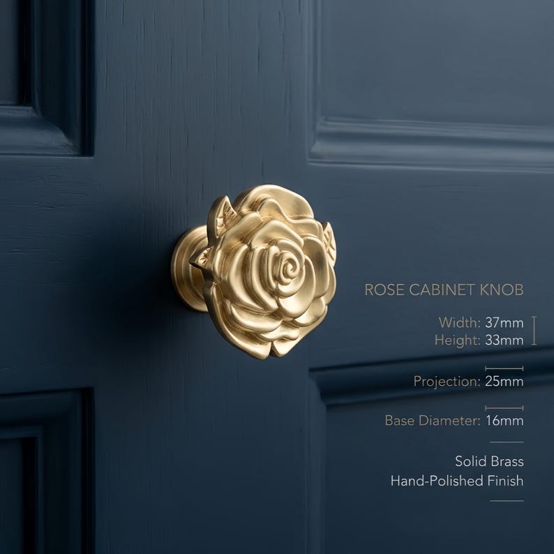 Solid Zinc Alloy Rose Flower Cabinet Knobs, Vintage Floral Drawer Pulls (Gold, Silver, Bronze) image 4