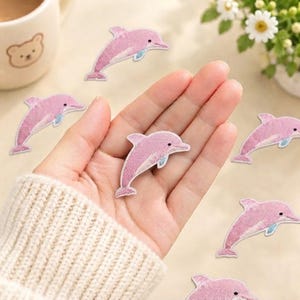 Pink Dolphin Embroidered Patch, Cute Ocean Animal Applique, Iron On Or Sew On Badge, Jacket Backpack DIY Craft Supply