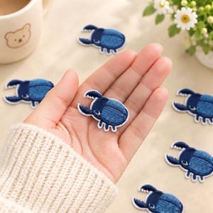 Stag Beetle Patch, Blue Insect Embroidered Applique, Beetle Self Adhesive Badge, Jacket Backpack Accessory