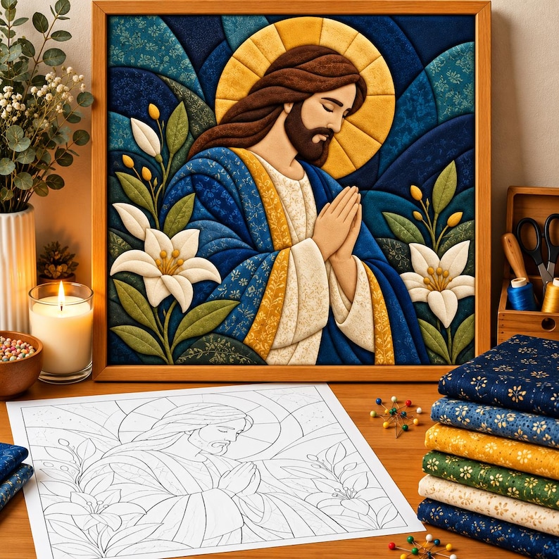 Praying Jesus Kinusaiga Pattern PDF, Christian Fabric Art, Jesus Prayer ...
