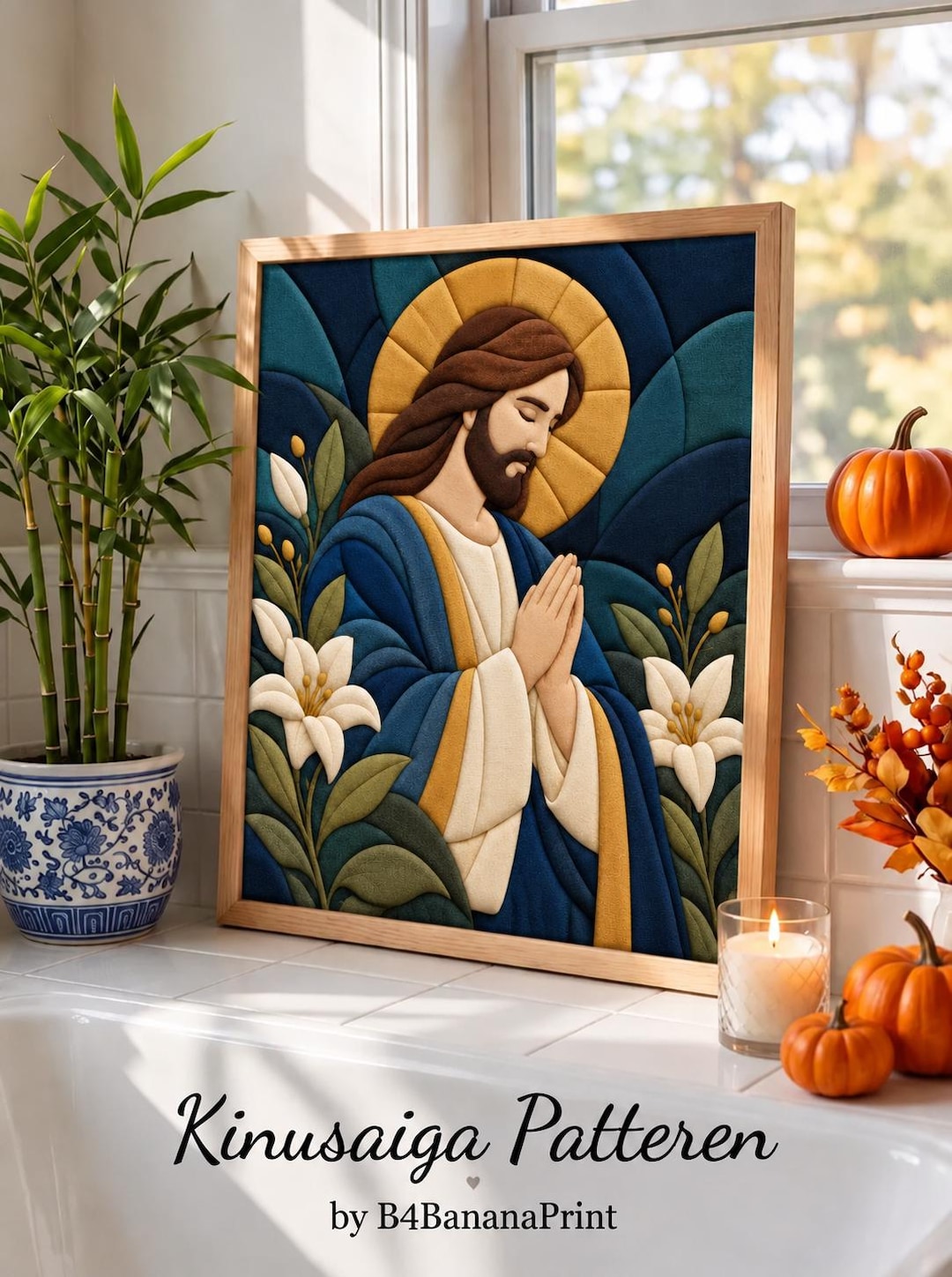 Praying Jesus Kinusaiga Pattern PDF, Christian Fabric Art, Jesus Prayer ...