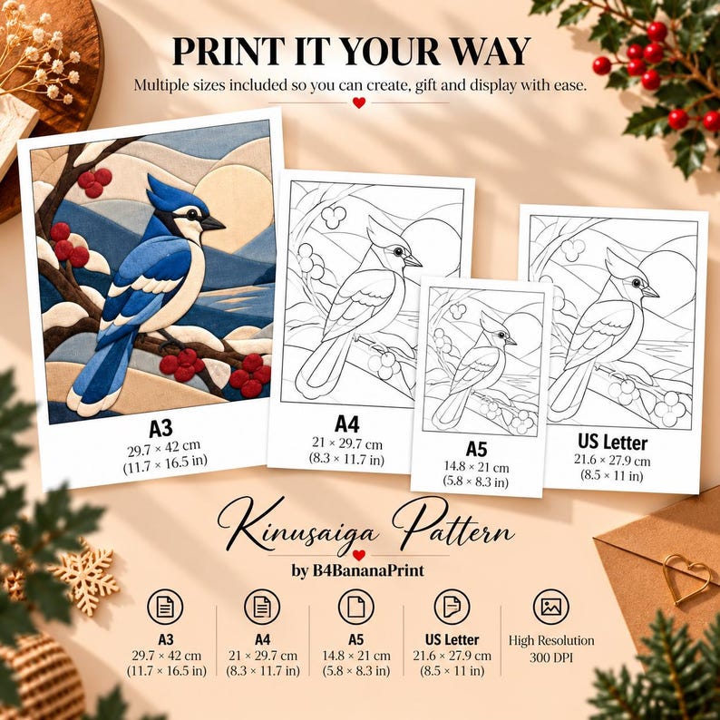 Blue Jay Kinusaiga Pattern PDF, Winter Bird Fabric Art, No Sew Craft ...