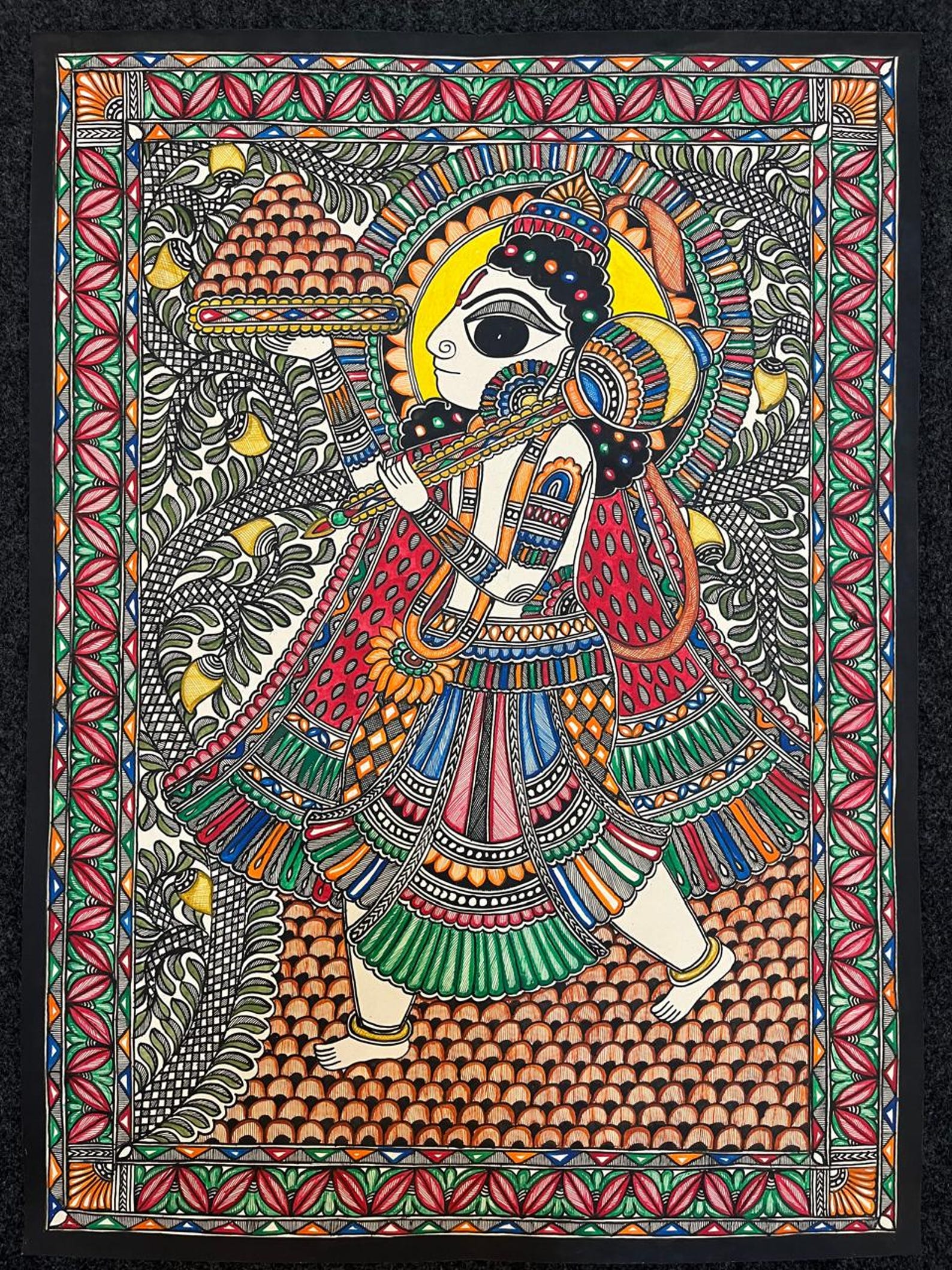 Lord Hanuman Original Natural handmade Painting | Divine Bajrang Bali Spiritual Canvas Art Size : 30*22 - inch , 76*56 - cm