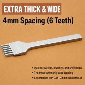 Leather Pricking Iron Set, 3mm 4mm 5mm 6mm Stitching Chisel, 1/2/4/6 Teeth, Leathercraft Hand Tool