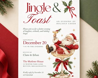 Christmas Cocktail Party Invitation Template | Holiday Drinks Party Invite | Festive Cocktail Invitation | Canva Editable | Digital Download