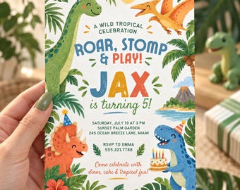Dinosaur Birthday Invitation | Dino Birthday Party Invite | Jurassic Kids Party | Editable Canva Birthday Template | Digital Download