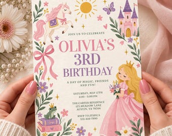 Princess Birthday Invitation | Royal Princess Birthday Party Invite | Fairytale Princess Invitation | Editable Canva Girls Birthday Template