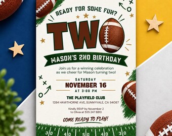 Football 2nd Birthday Invitation | Second Birthday Football Party Invite | Editable Canva Template | 2nd Birthday Invite | Digital Download
