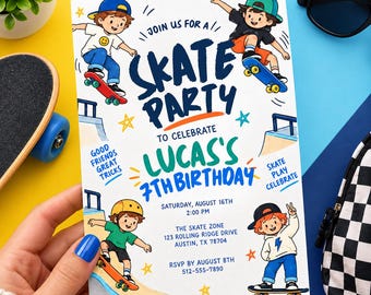 Skating Birthday Party Invitation | Roller Skate Birthday Invite | Girls Roller Skating Party | Editable Canva Template | Digital Download