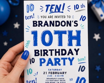 Boys 10th Birthday Invitation | 10th Birthday Party Invite | Boys Birthday Party Template | Editable Canva Kids Birthday Celebration
