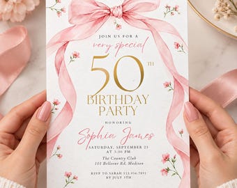 50th Birthday Invitation | 50th Birthday Party Invite | Milestone Birthday Celebration | Editable Canva Template | Digital Download