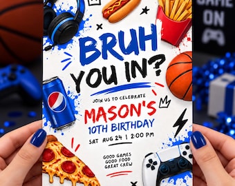 Bruh You In Ten Birthday Invitation | Funny 10th Birthday Party Invite | Cool Tween Party | Editable Canva Template | Digital Download