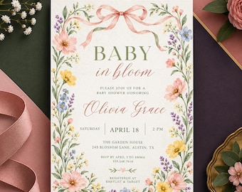 Baby in Bloom Floral baby shower Invitation | Floral Baby Shower Invite | Garden Baby Celebration | Editable Canva Invite | Digital Download