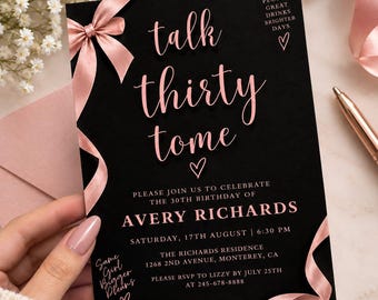 Pink Bow 30th birthday Invitation | Coquette 30th Birthday Invite | Girly Thirty Party | Editable Canva Template | Digital Download