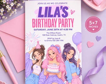 KPop Demon Hunters Birthday Invitation | KPop Birthday Party Invite | Demon Hunter Party | Editable Canva Template | Digital Download