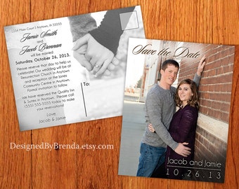 Modern Save the Date (STD) Postcards - Free Shipping - With Photos on both sides - Can also be Wedding Thank You Cards or Announcements