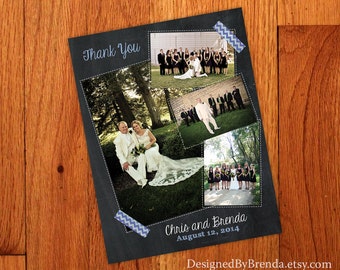 Personalized Chalkboard Style Wedding Thank You Card with Multiple Photos and Faux Chevron Tape - Free Shipping - Can also be Save the Dates