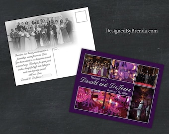 Photo Wedding Thank You Postcards with image on back - Simple & Modern - Any Color - Free Shipping Worldwide - Purple - Photos around text