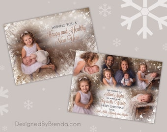 Unique Christmas Card with Custom Blended Photo Collage and Beautiful Snowflake Overlay - Double Sided Holiday Card - New Baby Holiday Card