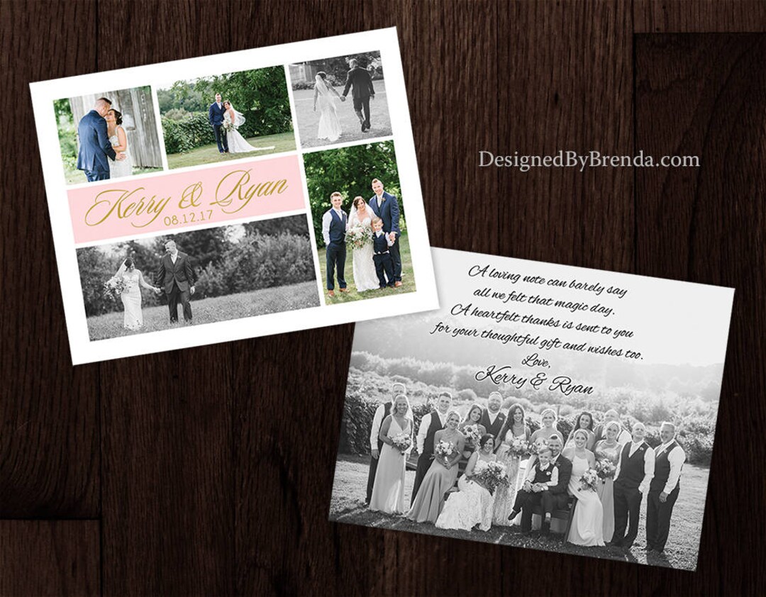 Modern Wedding Thank You You Card W/ Custom Photo Collage, Double Sided ...