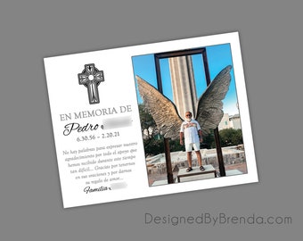 Religious Memorial Card w/ Photo & Cross - Funeral Thank You Card, Postcard or Magnet - With Sympathy Note - Any Language, including Spanish