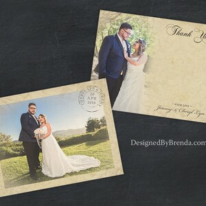 Vintage Lace Overlay Wedding Thank You Postcards With Rustic Photos ...