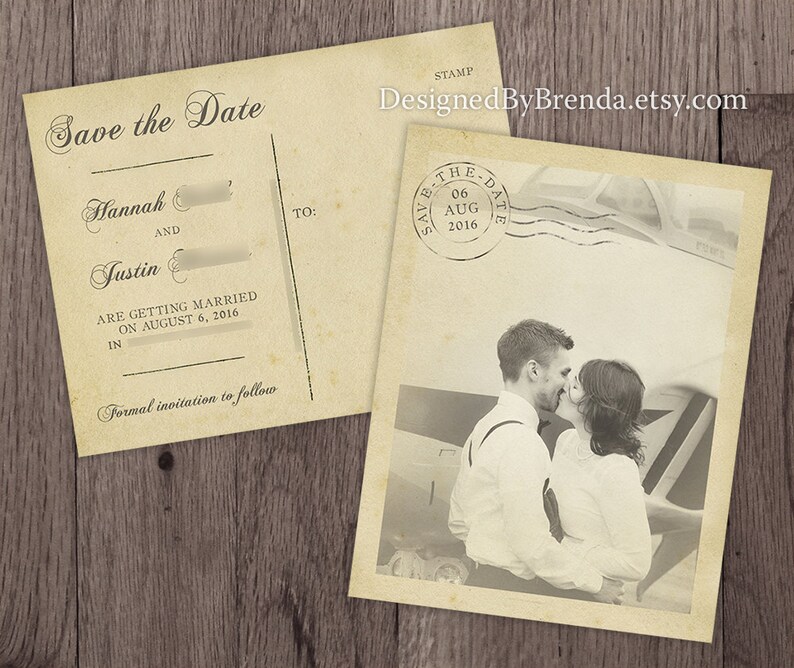 Vintage Save the Date Postcards with Postmark - Printed on 100 lb. Recycled Matte Card Stock - Free Shipping - Rustic Looking Photo Card bild 9