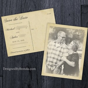 Vintage Save the Date Postcards with Postmark - Printed on 100 lb. Recycled Matte Card Stock - Free Shipping - Rustic Looking Photo Card bild 8