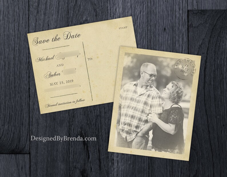Vintage Save the Date Postcards with Postmark - Printed on 100 lb. Recycled Matte Card Stock - Free Shipping - Rustic Looking Photo Card bild 8