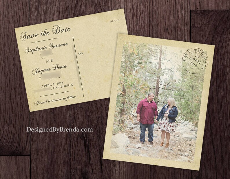 Vintage Save the Date Postcards with Postmark - Printed on 100 lb. Recycled Matte Card Stock - Free Shipping - Rustic Looking Photo Card bild 7