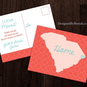 Coral & Teal Change of Address Card with State, Double Sided Postcard - Quatrefoil Design for Moving or Relocating - HOME - Fun, Unique Look