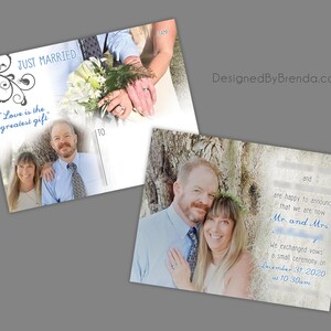 Just Married Wedding Announcements Double Sided Any Colors Photo on both sides Pefect for Destination Wedding or Elopement image 2