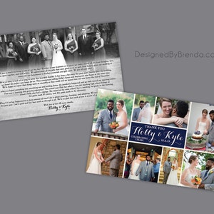 Large Wedding Thank You Card with Multiple photos - Free shipping - Purple can be Any Color - Can also be Save the Dates or Announcements