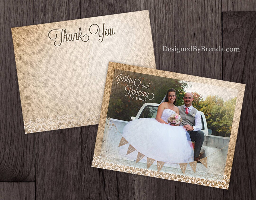Vintage Burlap and Lace Wedding Thank You Postcards - Printed on 100 Lb ...
