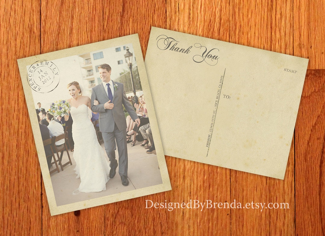 Vintage Wedding Thank You Postcards With Postmark & Photo ...