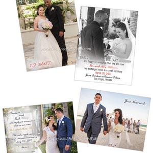 Just Married Wedding Announcements Double Sided Any Colors Photo on both sides Pefect for Destination Wedding or Elopement image 5