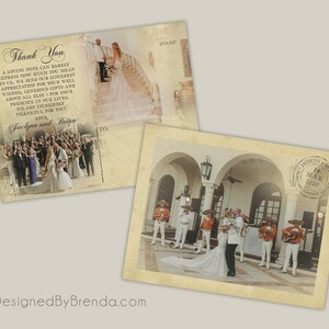 Vintage Wedding Thank You Postcards with Postmark & Photo Personalized Rustic Card Recycled Cardstock Matte Finish Custom Designed image 2