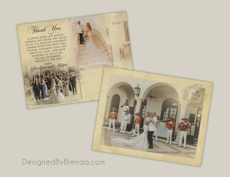Vintage Wedding Thank You Postcards with Postmark & Photo Personalized Rustic Card Recycled Cardstock Matte Finish Custom Designed image 2