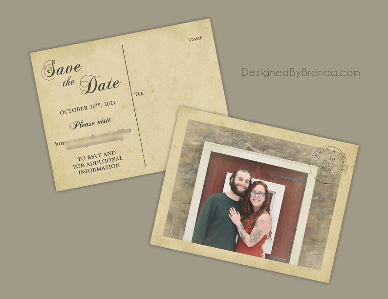 Vintage Save the Date Postcards with Postmark - Printed on 100 lb. Recycled Matte Card Stock - Free Shipping - Rustic Looking Photo Card bild 5