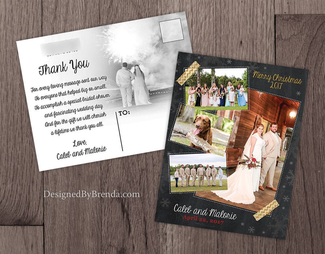 Combined Wedding Thank You and Christmas Card With Multiple Photos in ...