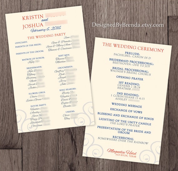 Large Double Sided Wedding Programs Peach Grey On Cream Etsy
