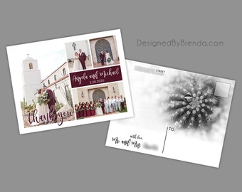 Wedding Thank You Postcards with image on back - Purple Block can be ANY Color - Simple & Modern - With Photos - Free Shipping Worldwide