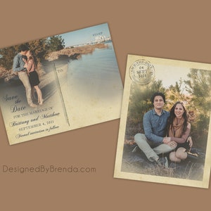 Vintage Save the Date Postcards with Postmark - Printed on 100 lb. Recycled Matte Card Stock - Free Shipping - Rustic Looking Photo Card bild 2