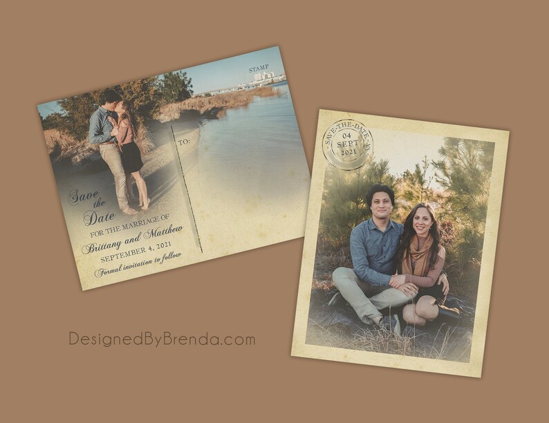 Vintage Save the Date Postcards with Postmark - Printed on 100 lb. Recycled Matte Card Stock - Free Shipping - Rustic Looking Photo Card bild 2